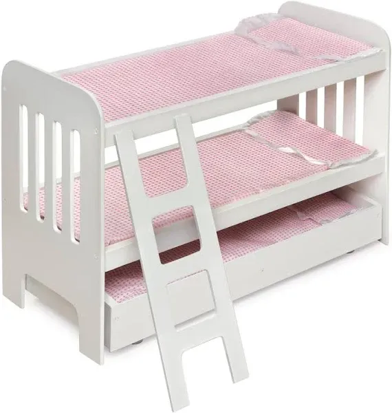 Trundle Doll Bunk Bed with Ladder and Free Personalizatio<wbr/>n Kit - White/Pink