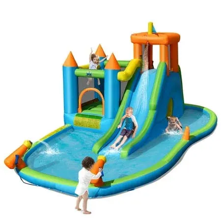 Costway Inflatable Water Slide with Bounce House Splash Pool Blower Kids