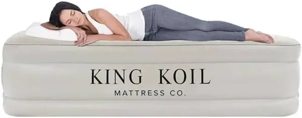 King Koil Pillow Top Plush Queen Air Mattress With Built-in High-Speed Pump B...