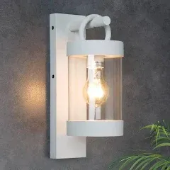 Dusk to Dawn Outdoor Wall Light,13in White Exterior Porch Light Fixture for H...