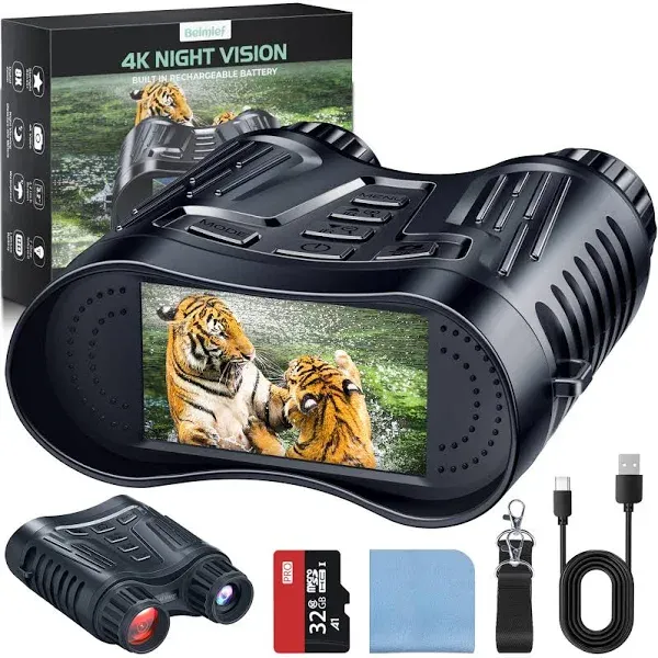 4K Night Vision Binoculars, Infrared Night Vision Goggles for Adults, 3.2'' Large Screen, 8X Digital Zoom, 32GB Card to Save Photos and Videos for Camping, Security