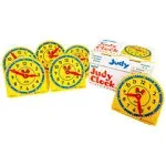 Carson Dellosa Education Carson Dellosa Mini Judy Clock Set—5" x 5" Plastic Mini Clocks for Kids with Colorful Movable Gears, Minute and Hour Hands for Practice Telling Time (6 pc)