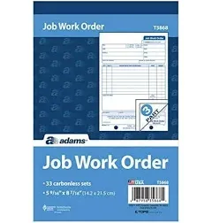 Adams Job Work Order Book, 3-Part Carbonless, White/Canary/White, 5-9/16 x 8-7/16 Inches, 33 Sets (T5868), 3 Pack