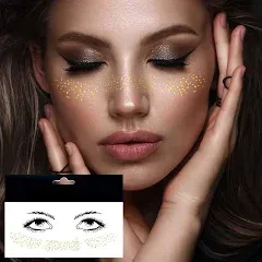 1Sheet Freckles Face Metallic Tattoo Sticker - Eye Gold Glitter Temporary Water Transfer Tattoo Professional Make Up Dancer Costume Parties for Women and Girls