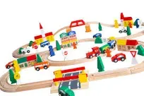 Orbrium Toys 100 Piece Triple Loop Wooden Train Set Track Generic Multicolor 