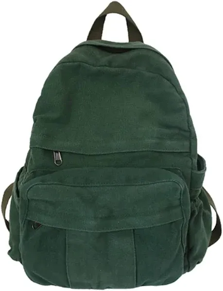 Canvas Backpack for Women Men Mini Aesthetic College Backpack Vintage Laptop Backpack Casual Daypack Small Travel Rucksack (Green,One Size)