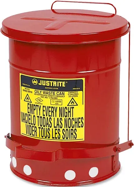 Justrite Just Rite 6 Gallon Oily Waste Can, Red, 15.9/