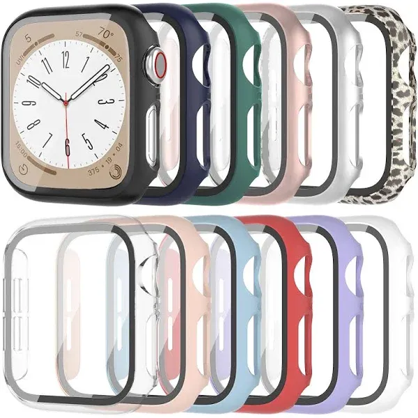 Zoizocp [12 Pack] Case Compatible with Apple Watch Series 9 8 7 45mm with Tempered Glass Screen Protector, Full Coverage Bumper Hard PC Protective Cover for