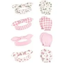 Hudson Baby Cotton Headband and Scratch Mitten Set, Gingham Floral, 0-6 Months