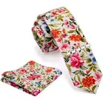  Fashion 2.4&#034;（6cm） Cotton Floral Printed Necktie Tie Clip White/Magenta/<wbr/>Orange