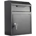 Extra Large Metal Wall Mount Locking Deposit Drop Box Safe - Heavy Duty Extra Large Lock Box for Keys, Mail, Rent, Checks, Deposit, and Payments (12'' x 4.25'' x 14.75'') (Black)