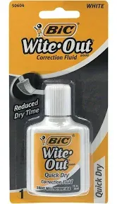 BIC Wite-Out Brand Quick Dry Correction Fluid, 20 ml, White, 12-Count