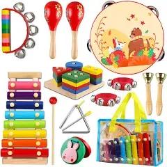 LOOIKOOS Toddler Musical Instruments Set Wooden Percussion Instruments Toy for K