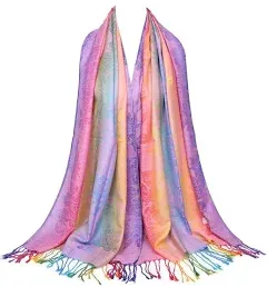 Neelamvar Women's Colorful Flowers Jacquard Cotton Pashmina Wrap Shawl Tassel Scarves