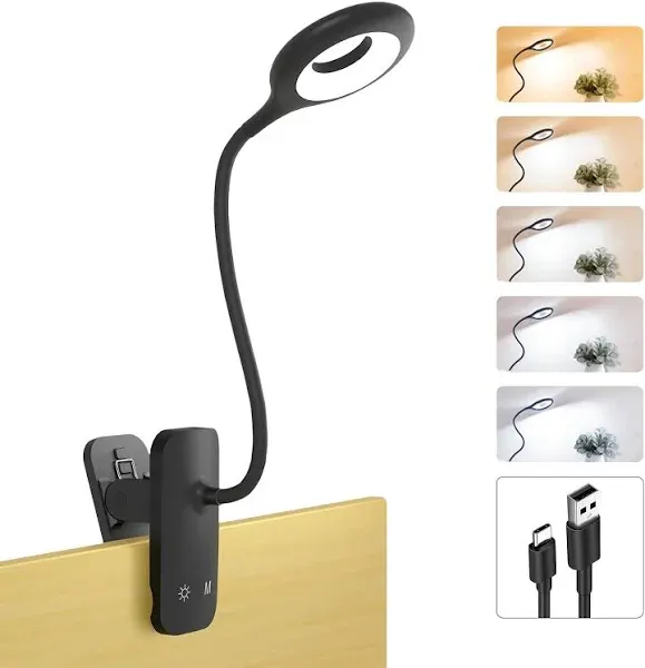 Clip on Reading Light for Bed Headboard, Battery Rechargeable Large Clamp Bed...