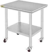 Vevorbrand 24 x 30 x 32 inch Commercia Stainless Steel Work Table with Wheels for Kitchen Restaurant Business, Size: 24x30x32