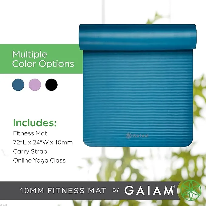 Gaiam Extra-Thick Yoga Fitness Mat and Exercise Mat with Non-Slip Texture and Easy Carry Strap