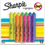 Sharpie Tank Style Highlighters, Assorted Ink Colors, Chisel Tip, 12/Pack