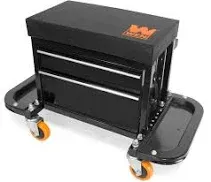 WEN Rolling Tool Chest Seat 400-Pound Capacity Garage Glider W/ Storage Pouch