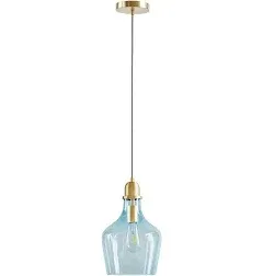 Hampton Hill - Auburn Bell Shaped Glass Pendant - Gold/Blue