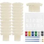 Attatoy Sports Kids’ Wooden Craft Kit Party Pack; Sport Jersey Art Painting Set w/ 25 T-Shirt Cutouts