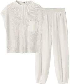 ANRABESS Women's Knit Sweater Pullover Crop Top Pants Lounge Matching Tracksuit