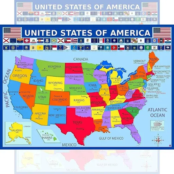 Educational USA Map with State Flags Poster