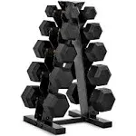 Cap Barbell 150 lb Coated Hex Dumbbell with Copper Handle Weight Set and Vertical Rack, Black and Copper