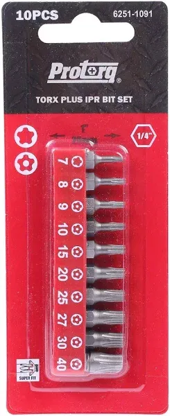 Protorq Torx Plus IPR, Torx Plus 5-Point Tamper-Proof Security Bits (IPR 7-IPR 40), 25mm, 10 -Pieces, High Grade S2 Steel