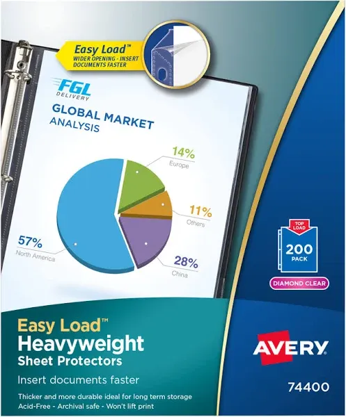 Avery Diamond Clear Heavyweight Sheet Protectors, Easy Load, 50 Document Protectors (74106)