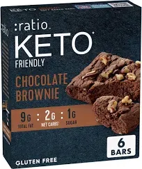 Ratio Soft Baked Bars Chocolate Brownie 1g Sugar Keto Friendly 5.34 OZ 6 Bars