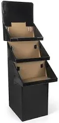 3-Tier Point-of-Purchase Display Bin for Floor, Free-Standing, Black Corrugated Cardboard, Easy Setup - Sold in Sets of 3