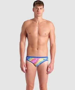 Arena Men's Pride Brief Swimsuit - Royal/White Multi | Polyester - Swimoutlet.com