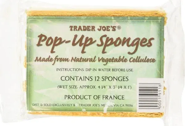 Trader Joe's Pop up Sponges Made From Natural Vegetable Cellulose 12 Sponges, 1 Pack