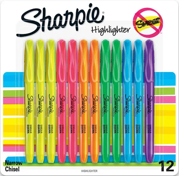 Sharpie Pocket Highlighters Assorted Chisel Tip Pack of 12