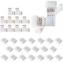 L Shape 4-Pin LED Connectors 10-Pack JACKYLED 10mm Wide Right Angle Corner Solderless Adapter Connector Terminal Extension with 22Pcs Clip Connectors