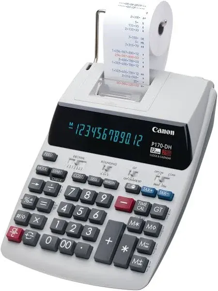 Canon P170-DH 12 Digit 2 Color Printing Calculator Calendar &amp; Clock Add Machine