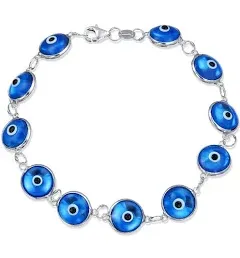 Bling Jewelry Turkish Evil Eye Glass Bead Bracelet .925 Sterling Silver Women's