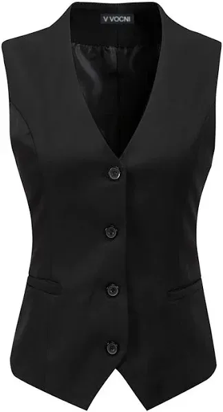 V VOCNI Women&#x27;s Fully Lined 4 Button V-Neck Dressy Vest