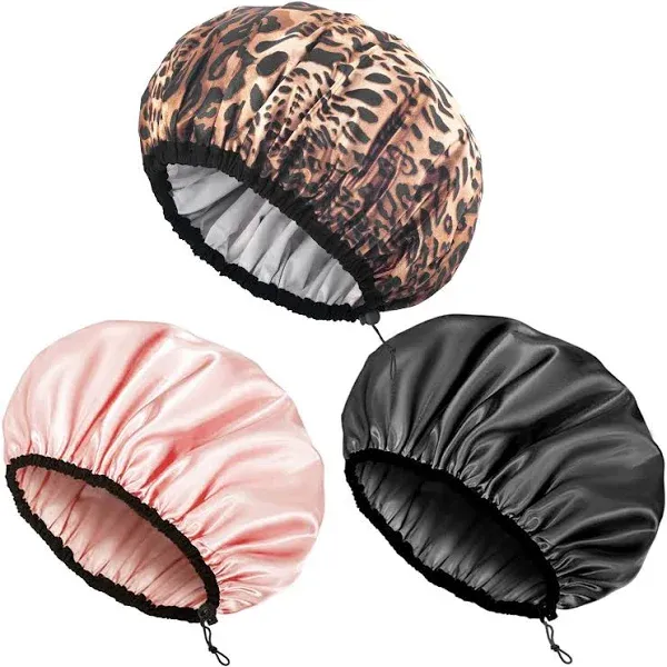 Auban Shower Cap for Women Adjustable Reusable Extra Large Double-Layer Waterproof Bathing Cap