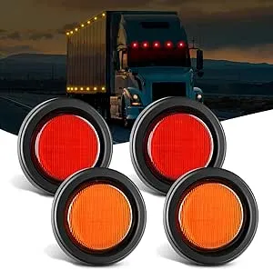 Nilight 2.5Inch Marker Light 4PCS Red Amber 13LED Marker Clearance Light Flush Mount With Plug Grommet Pigtail Hardwired DOT Compliant For 12V Truck Trailer Tractor Buses Vans Boat