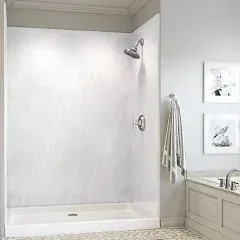 Mermaid Bath and Shower Walls Four Panel Shower Wall in 60 W x 36 D x 96 H in Trullo Marble