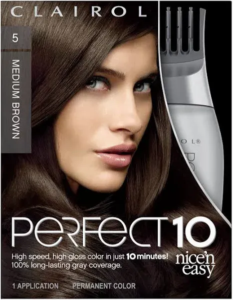 Clairol Nice'n Easy Perfect 10 Permanent Hair Dye, 5 Medium Brown Hair Color, Pack of 1