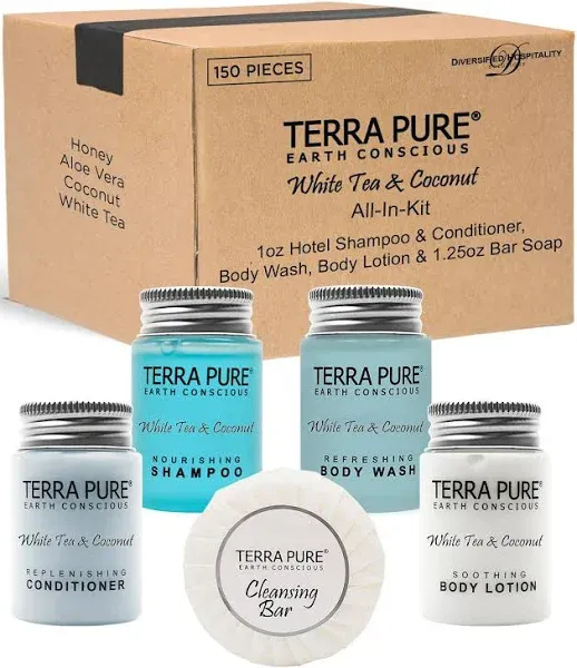 TERRA PURE EARTH CONSCIOUS White Tea Coconut Shampoo, Conditioner, Cleansing Bar