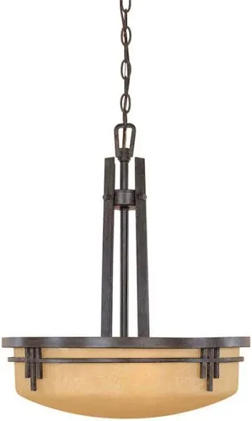 Designers Fountain 82131-WM Mission Ridge Collection 3-Light Pendant, Warm Mahogany Finish with Navajo Dust Glass