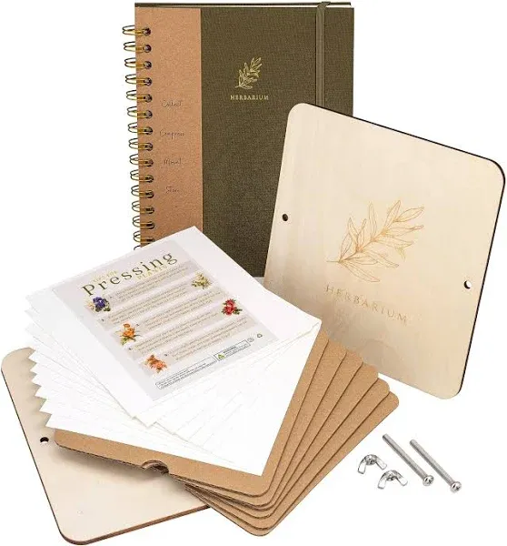 Wooden Flower Press Kit with Herbarium Journal, Flower Pressing Kit for Adult...