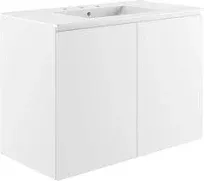 Modway Bryn Wall-Mount Bathroom Vanity, 36 Inch, White Black