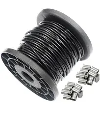 Soft Black Vinyl Coated 68 ft 304 Stainless Steel Cable Wire Rope 1/8 inch Co...