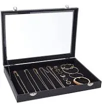 Black Velvet Jewelry Display Case for Rings, Necklaces, Bracelets (13.75 x 9.5 in)