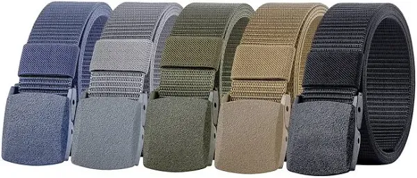 Ginwee 5 Pack Nylon Military Tactical Belt Webbing Canvas Outdoor Web Belt with Plastic Buckle